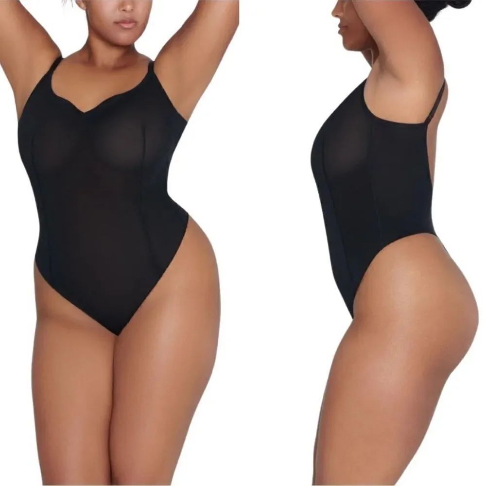 NWT SKIMS Power Mesh Bodysuit In Onyx Black Shaping Shape wear Tank Bodysuit